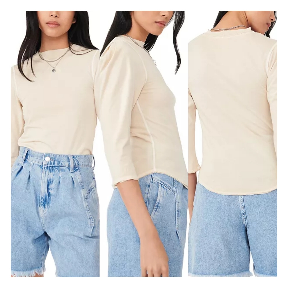 Free People Cream Long Sleeve Mock Neck Tee